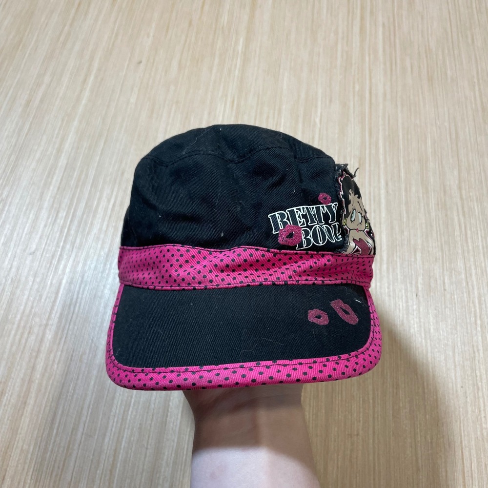 Betty Boop Cadet Hat Women Black Pink Polka Dot Glitter Y2K Cap WM17348MG-1109